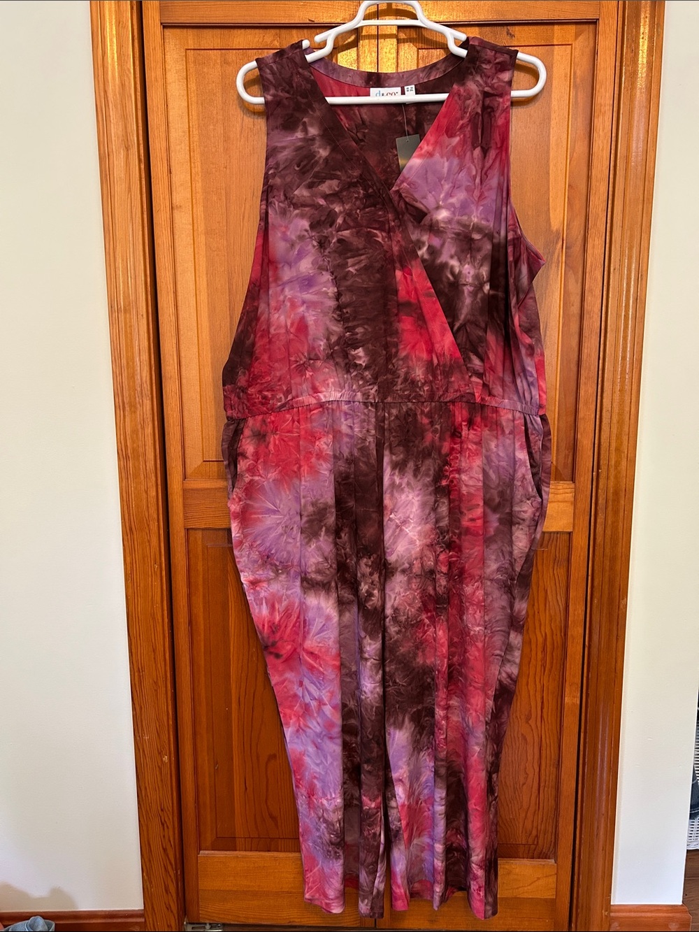 D&Co Pink Tie Dye Sleeveless Jumpsuit New 3X Cropped Wide Leg - Picture 2 of 11